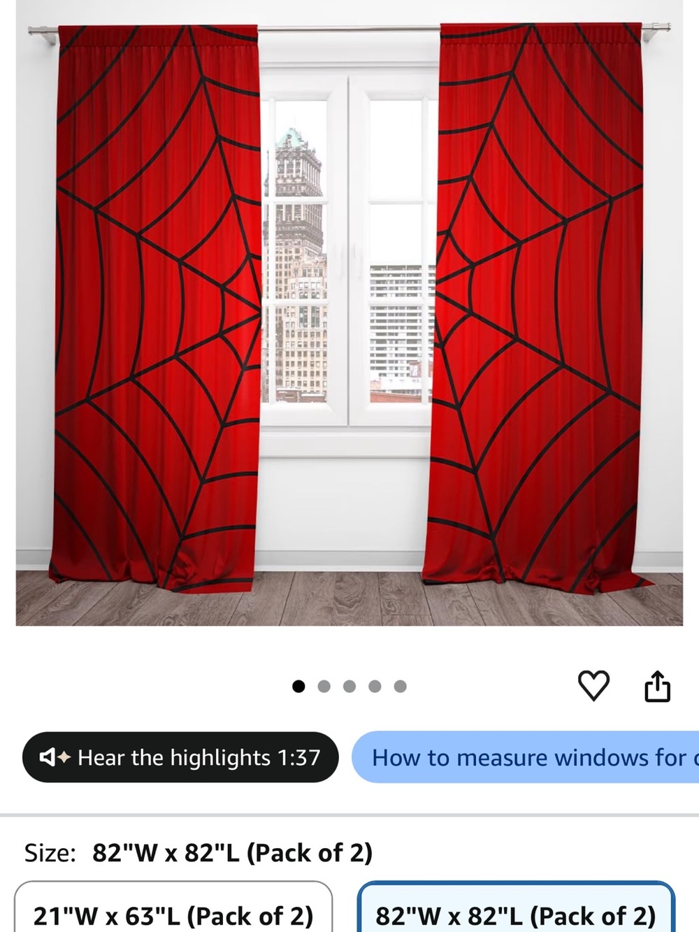 Marvel Red Curtains with Black Spiderweb Print - Pack of 2